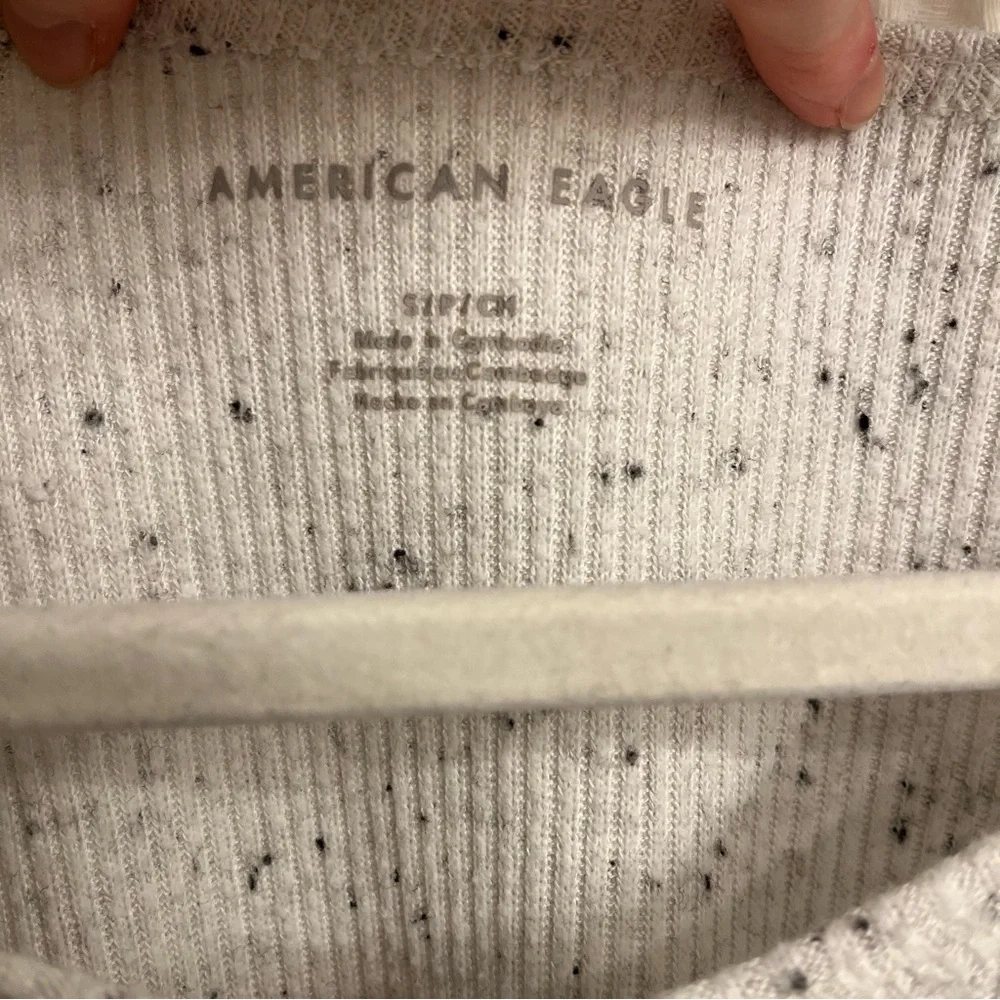 American Eagle Speckled Cream Long Sleeve Top - Picture 4 of 5